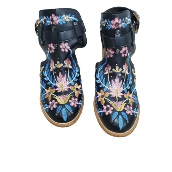 Floral Embroidered Buckle Embellished Leather Heeled Mules Clogs size 8 - Picture 2 of 4